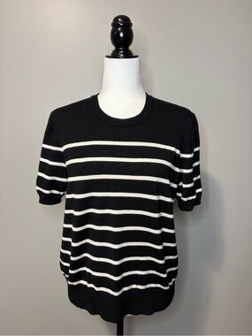 Philosophy Republic Clothing Short Sleeve Knit Black and White Stripe Top